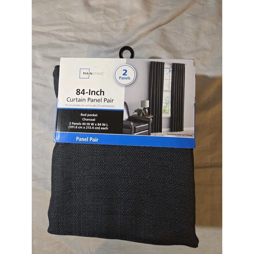 NEW MAINSTAY SOUTHPORT LIGHT FILTERING ROD POCKET CURTAIN PANELPAIR40X84 CHARCOA